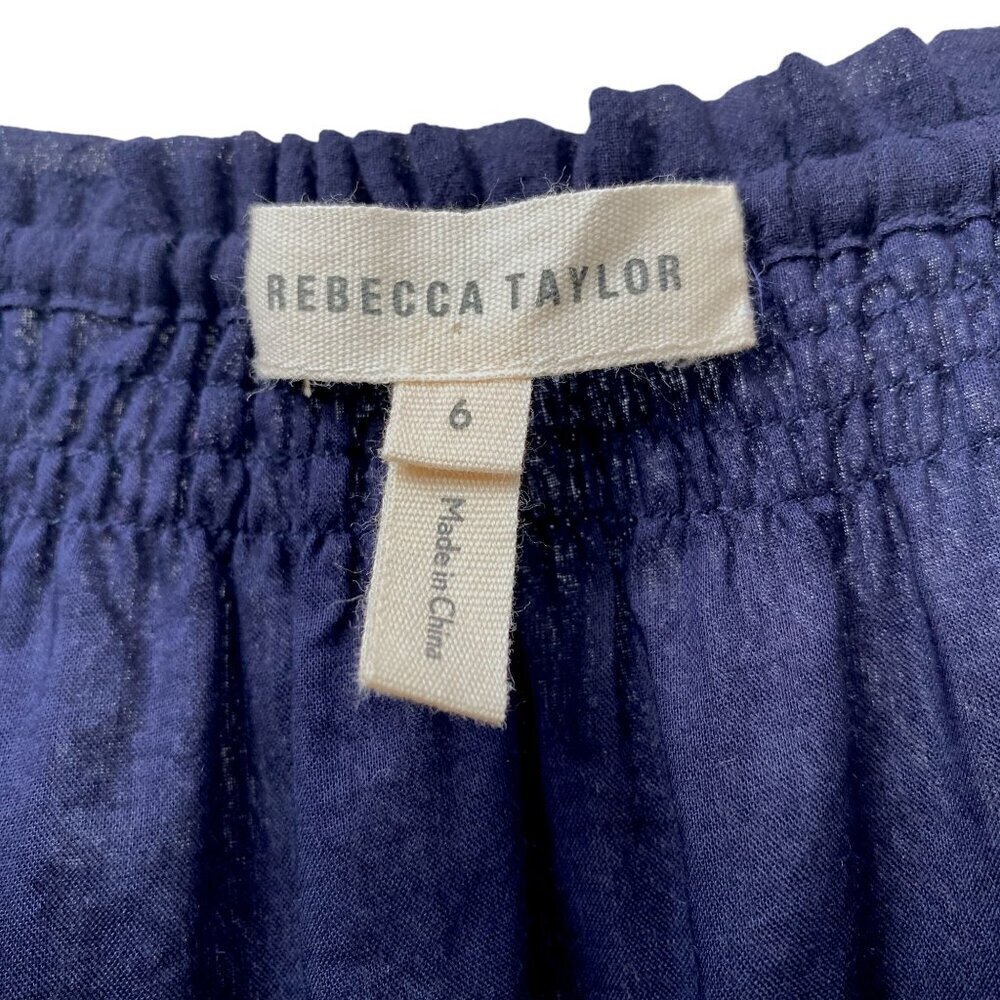 REBECCA TAYLOR Sundress Size 6 Navy Blue Midi Dress Tiered Boho Crochet Flowy - Picture 7 of 11